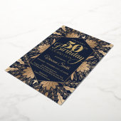 Elegant chic navy en echte gouden folie 50ste verj uitnodiging (Gedraaid)