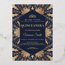 Elegant chic navy en echte gouden folie quinceaner folie uitnodiging