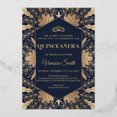 Elegant chic navy en echte gouden folie quinceaner folie uitnodiging (Voorkant)