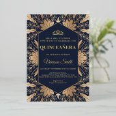 Elegant chic navy en echte gouden folie quinceaner folie uitnodiging (Staand Voorkant)