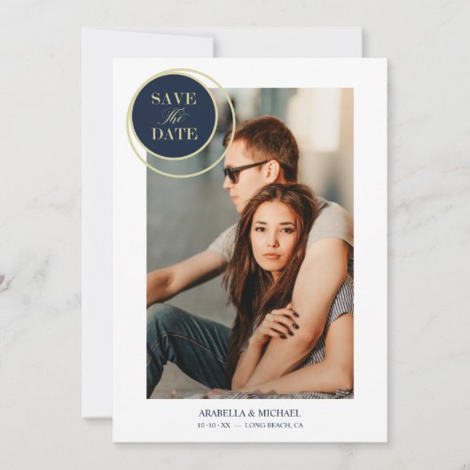 Elegant Chic Navy Gold Photo Sophisticated Wedding (Voorkant)