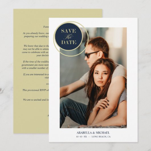 Elegant Chic Navy Gold Photo Sophisticated Wedding (Voorkant / Achterkant)