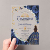 Elegant Chic Navy Roses Gold Quinceanera  Acryl Uitnodigingen (Insitu (Draagbaar))