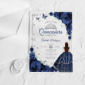 Elegant Chic Navy Roses Silver Quinceanera  Acryl Uitnodigingen