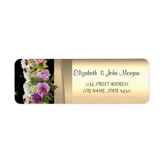 Elegant Chic, Nepgoud, Zwart, Bloemen Etiket (Voorkant)