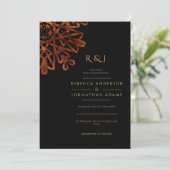 Elegant Chic Ornamental Black and Gold Wedding Kaart (Staand voorkant)