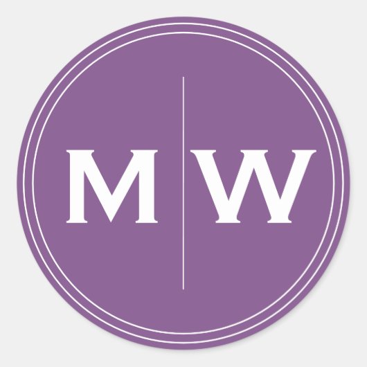 Elegant Chic Paars Circle Two Monogram Initiaal Ronde Sticker (Voorkant)