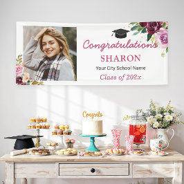Elegant Chic Paars Floral Foto Graduation Party Spandoek