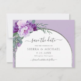 Elegant Chic Paars Floral Silver Arch Wedding Save The Date