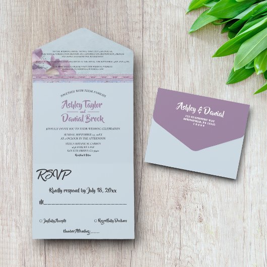 Elegant Chic Paars  Glitter Formal Wedding All In One Uitnodiging