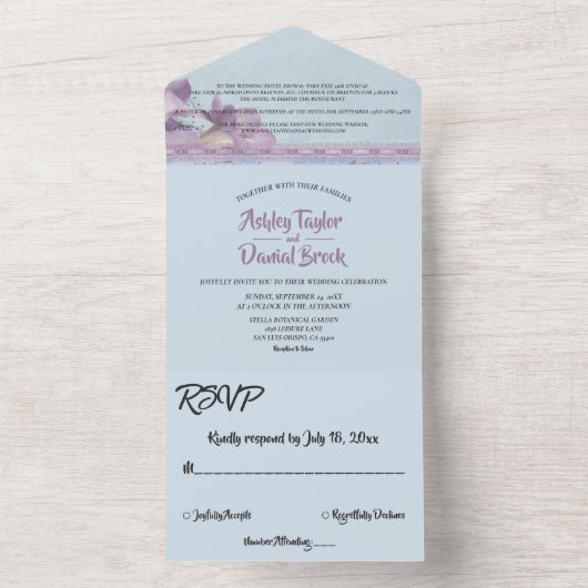 Elegant Chic Paars Glitter Formal Wedding All In One Uitnodiging (Binnen)