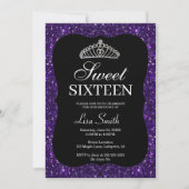Elegant Chic Paars Glitter Tiara Sweet 16 Kaart (Voorkant)