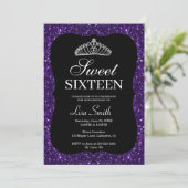 Elegant Chic Paars Glitter Tiara Sweet 16 Kaart (Staand voorkant)