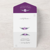 Elegant Chic Paars & Gold Floral Wedding All In One Uitnodiging (Buitenkant)