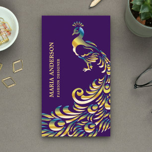 Elegant Chic Paars Gold Foil Shiny Peacock Visitekaartje