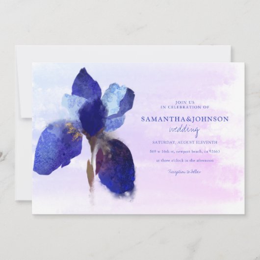 Elegant chic Paars Iris Ombre Waterverf Wedding Kaart (Voorkant)