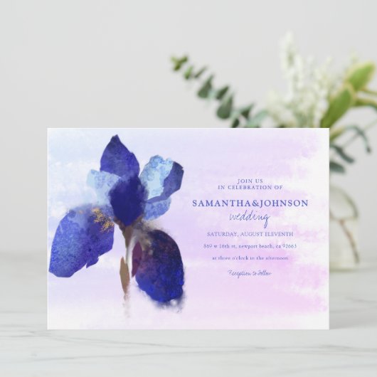 Elegant chic Paars Iris Ombre Waterverf Wedding Kaart (Staand voorkant)