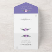 Elegant Chic Paars & Silver Floral Wedding All In One Uitnodiging (Buitenkant)
