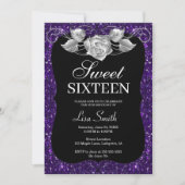 Elegant Chic Paarse Glitter Zilver Roos Sweet 16 Kaart (Voorkant)