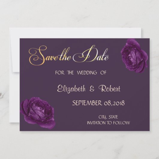 Elegant Chic Paarse Rozen slaan de datum op Save The Date (Voorkant)