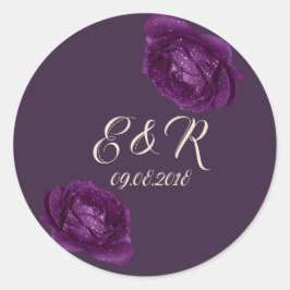 Elegant Chic Paarse Rozen Wedding Ronde Sticker