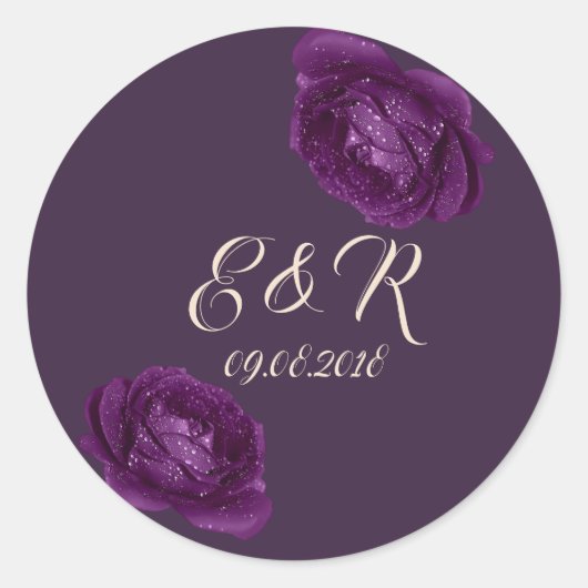 Elegant Chic Paarse Rozen Wedding Ronde Sticker (Voorkant)