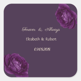 Elegant Chic Paarse Rozen Wedding Vierkante Sticker