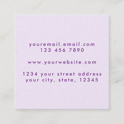 Elegant Chic Pastel Paars Lila Estate Agent Vierkante Visitekaartje (Achterkant)