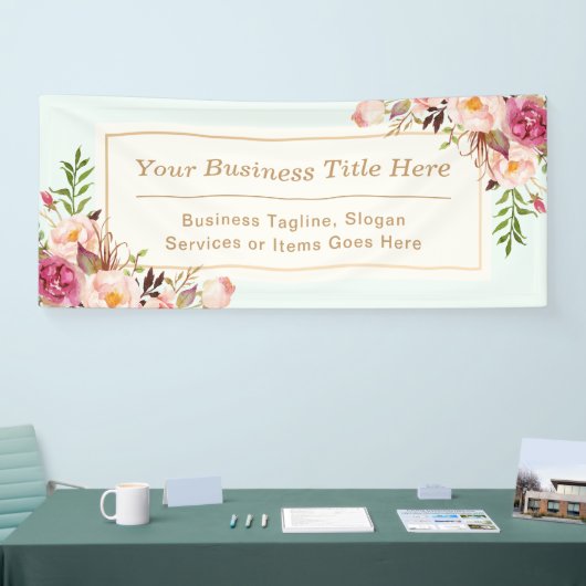 Elegant Chic Pastel Waterverf Floral Business Spandoek (Beurs)