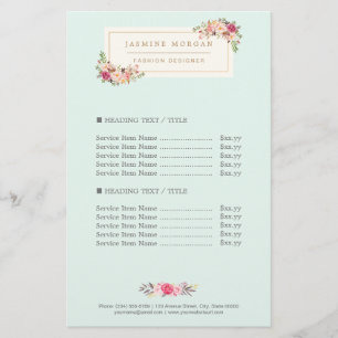 Elegant Chic Pastel Waterverf Floral Price Flyer