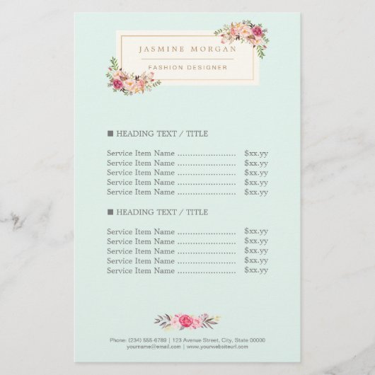 Elegant Chic Pastel Waterverf Floral Price Flyer (Voorkant)