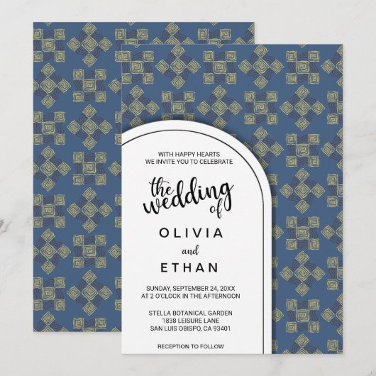 Elegant chic Patroon Rustic Wedding Uitnodiging (Voorkant / Achterkant)