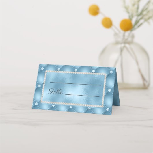 Elegant Chic Pearls Baby Blue Plaatskaartje (Voorkant)