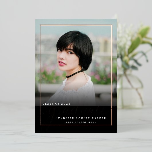 Elegant Chic Photo Afstuderen ROOS GOLD Folie Uitnodiging (Staand Voorkant)