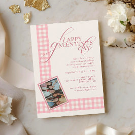 Elegant Chic Pink Check Typography Galentines Day Kaart