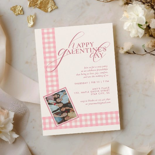 Elegant Chic Pink Check Typography Galentines Day Kaart