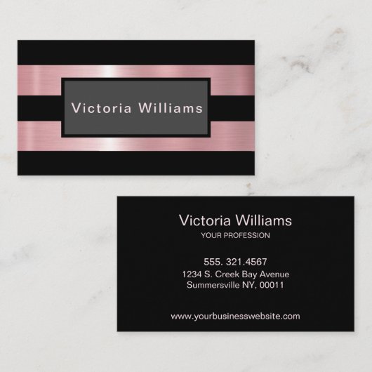 Elegant Chic Pink en Black Shimmer Folie Visitekaartje (Voorkant / Achterkant)