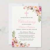 Elegant Chic Pink Floral Christening Baptisme Kaart (Voorkant)