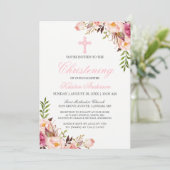 Elegant Chic Pink Floral Christening Baptisme Kaart (Staand voorkant)