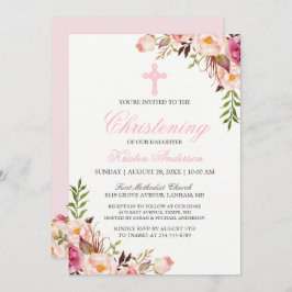 Elegant Chic Pink Floral Christening Baptisme Kaart