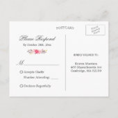 Elegant Chic Pink Floral Gold Lijst Wedding RSVP Uitnodiging Briefkaart (Achterkant)
