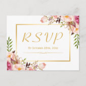 Elegant Chic Pink Floral Gold Lijst Wedding RSVP Uitnodiging Briefkaart (Voorkant)
