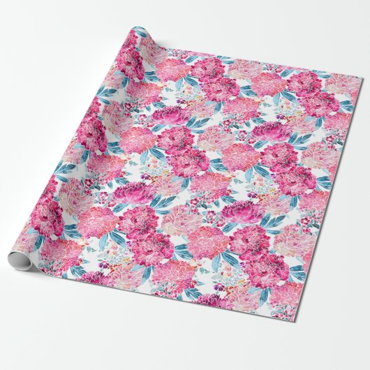 Elegant Chic Pink Floral Pattern Gift Cadeaupapier (Uitgerold)