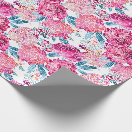 Elegant Chic Pink Floral Pattern Gift Cadeaupapier (Hoek)