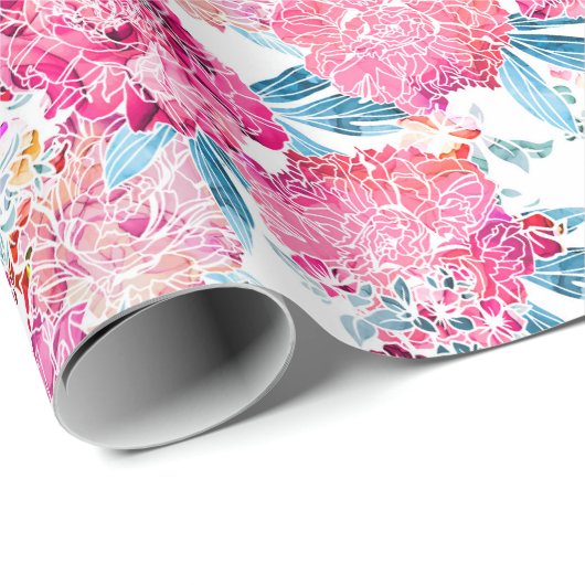 Elegant Chic Pink Floral Pattern Gift Cadeaupapier (Rol Hoek)