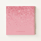 Elegant Chic Pink Glitter Glam Monogram Naam Notitieboek (Achterkant)