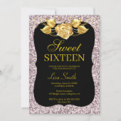 Elegant Chic Pink Glitter Gold Roos Sweet 16 Kaart (Voorkant)