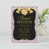 Elegant Chic Pink Glitter Gold Roos Sweet 16 Kaart (Staand voorkant)