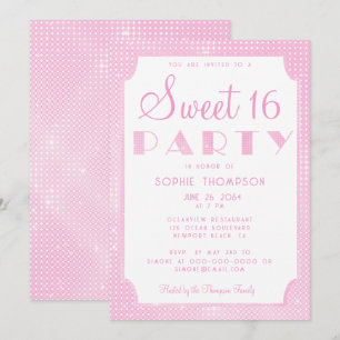 Elegant Chic Pink Glitter Sequins Sweet 16 Party Kaart