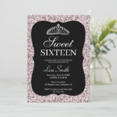 Elegant Chic Pink Glitter Tiara Sweet 16 Kaart (Staand voorkant)